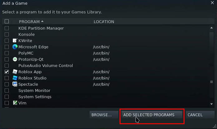 Add Selected Programs